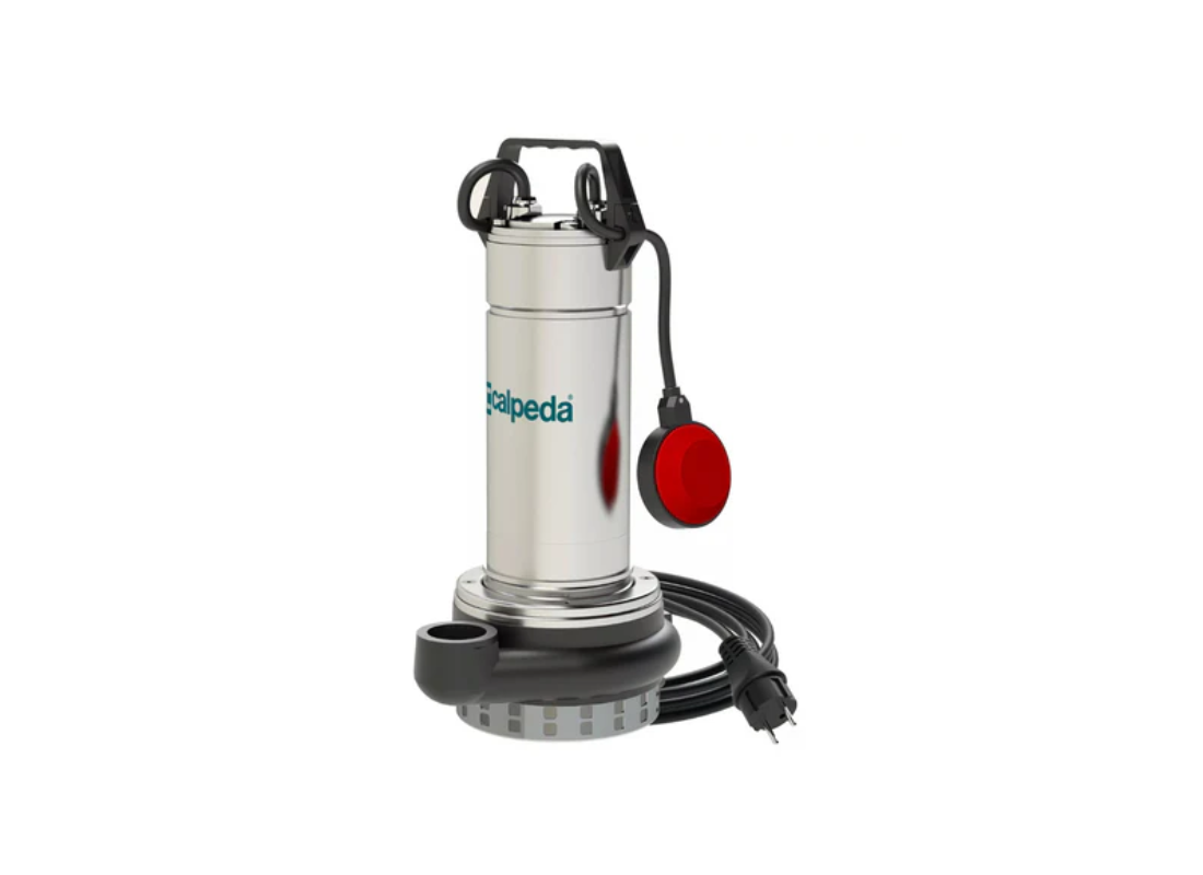 Calpeda GQRM10-12 stainless steel submersible wastewater pump with open impeller, designed for efficient fluid movement.