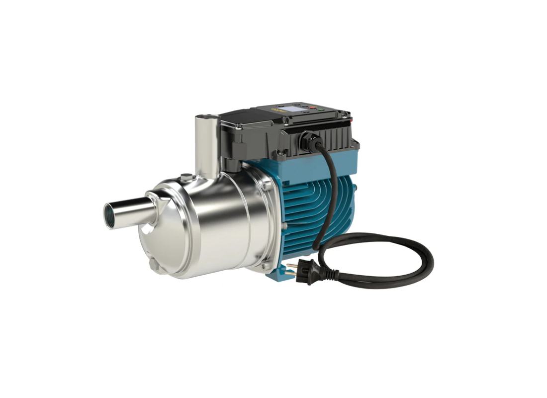 Calpeda META Small stainless steel variable speed constant pressure pump with digital controls and compact design.