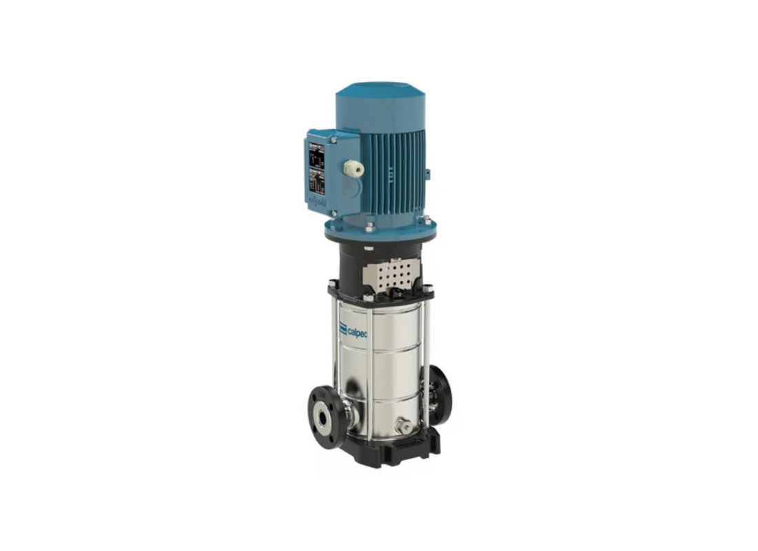 Calpeda MXV 25-304 stainless steel vertical multistage pump showing the pump's vertical design and stainless steel construction.