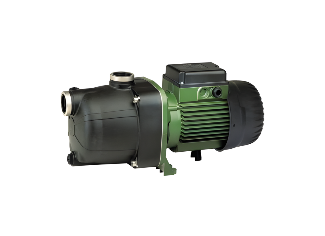 DAB JETCOM 132M self-priming centrifugal jet pump made of technopolymer, featuring manual operation and durable construction.
