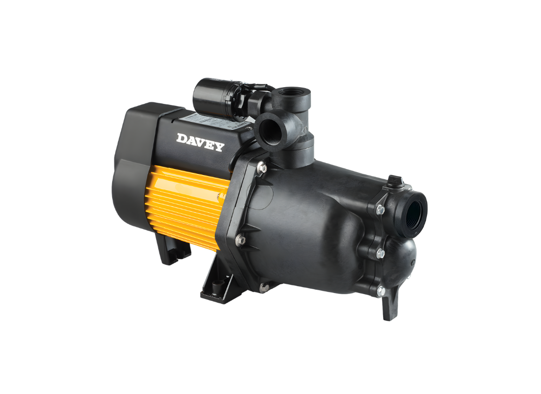 Davey Dynajet XJ50P Noryl single-stage jet pressure pump with pressure switch, compact industrial water pump for high-pressure applications.