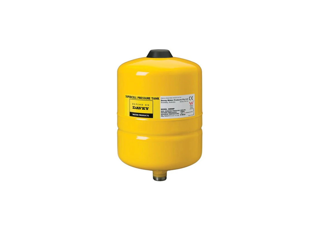 Davey Supercell 24008P 8L steel pressure tank with captive diaphragm for water pressure systems.