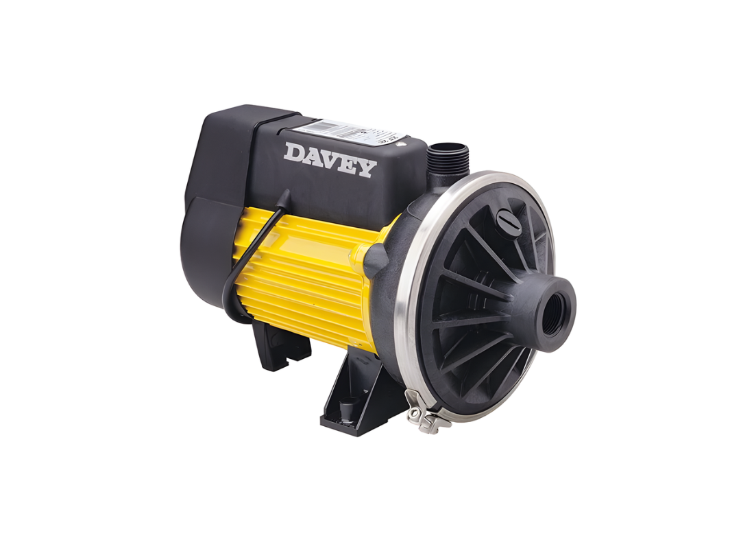 Davey XF171 stainless steel centrifugal transfer pump with single impeller for efficient fluid movement.