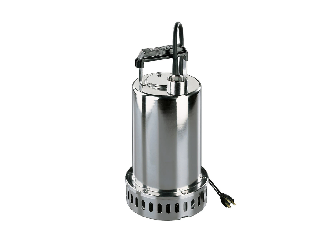 Ebara BEST 2M stainless steel submersible drainage pump with open impeller and manual controls, designed for efficient water removal.