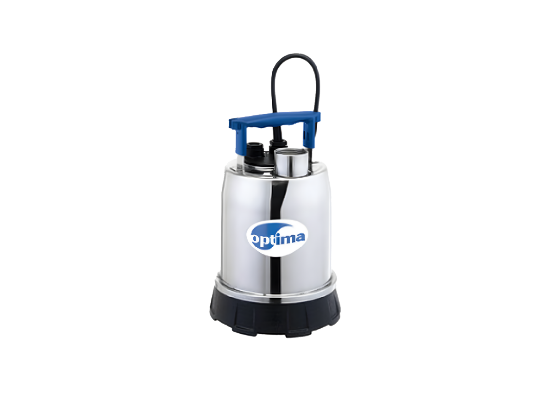 Ebara Optima M stainless steel submersible drainage pump with manual controls, designed for efficient water removal.