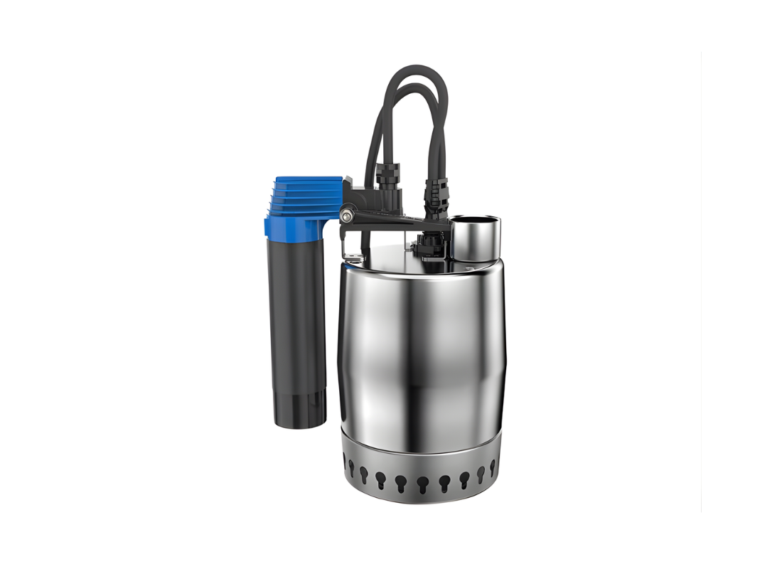 Grundfos Unilift KP 150-AV1 submersible drainage pump with vertical lever switch, designed for efficient water removal and drainage.