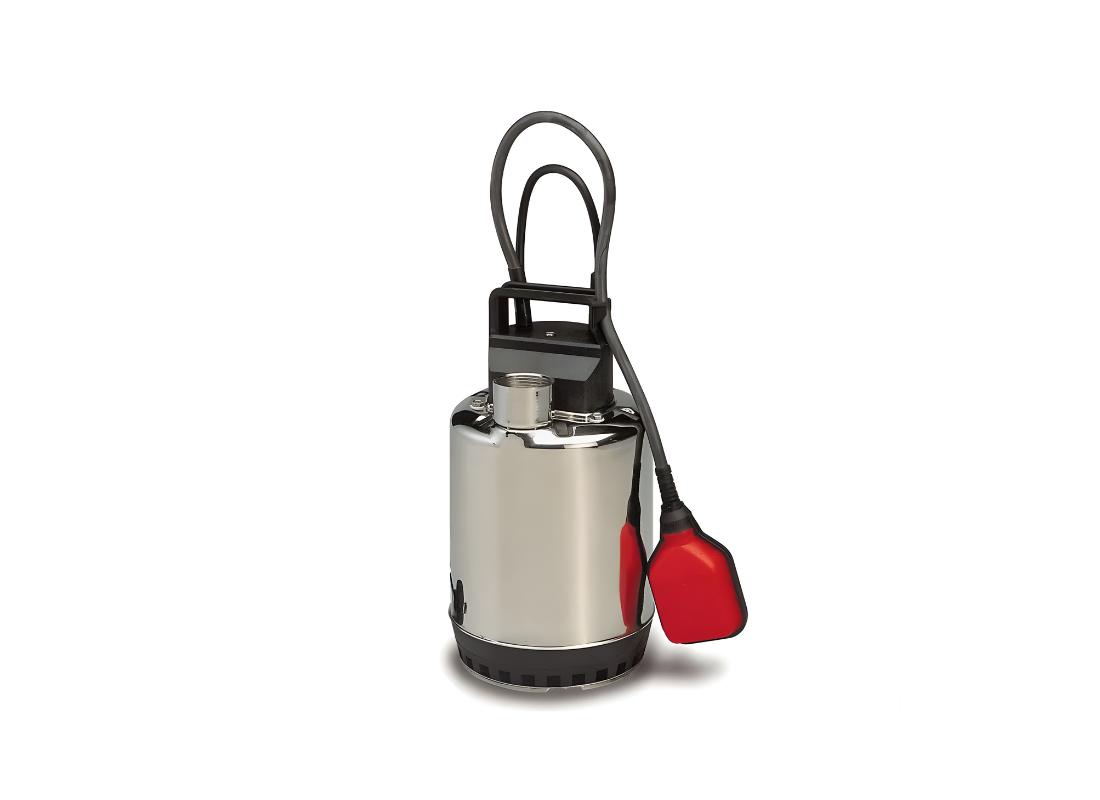 Lowara DOC 7 stainless steel submersible drainage pump with float switch for water removal and drainage applications.