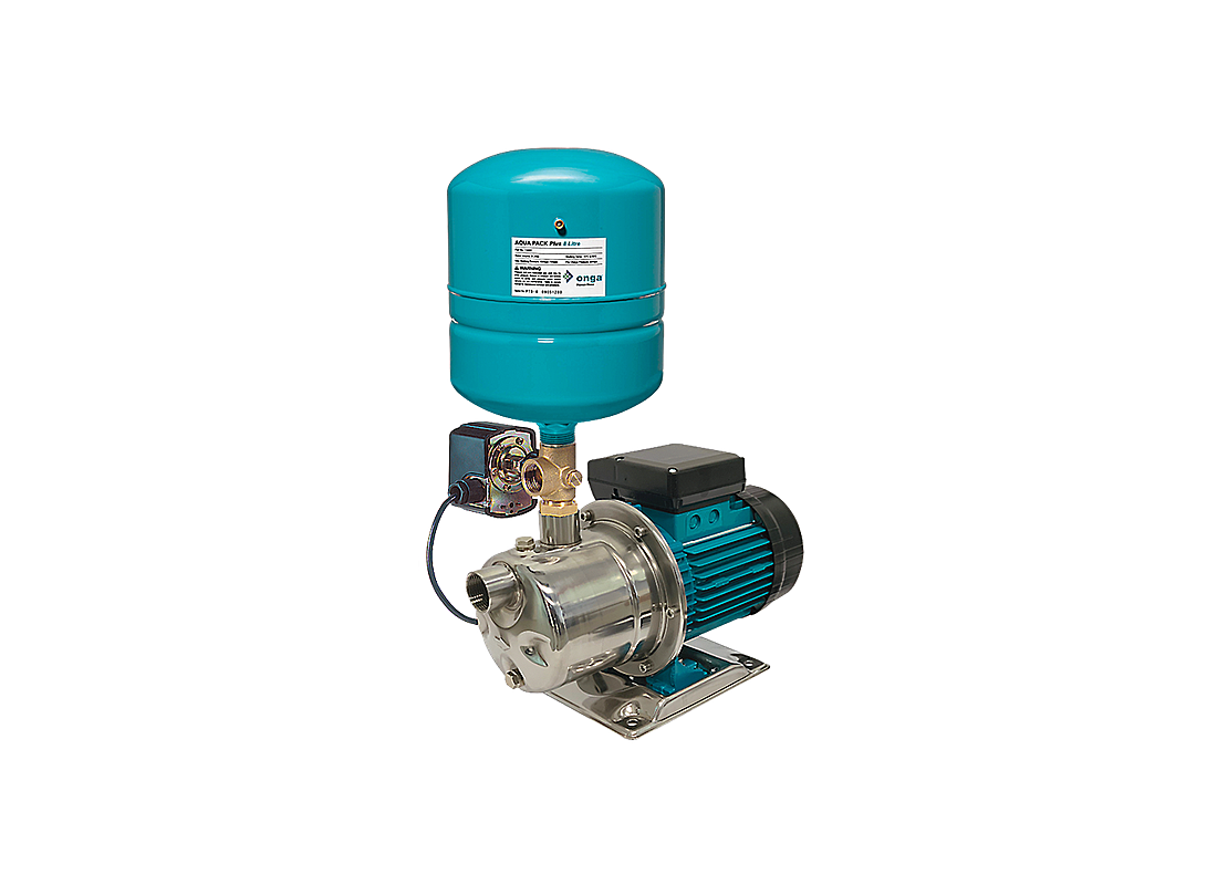 Onga JSK90 stainless steel self-priming jet pressure pump with pressure tank and switch, designed for reliable water pressure systems.