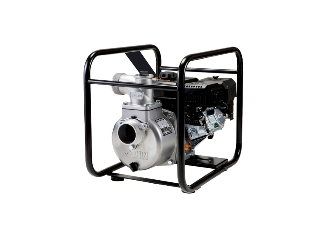 Pumpmaster SEV-80 aluminium transfer pump with KOSHIN K180 petrol engine, used for firefighting and fluid transfer.