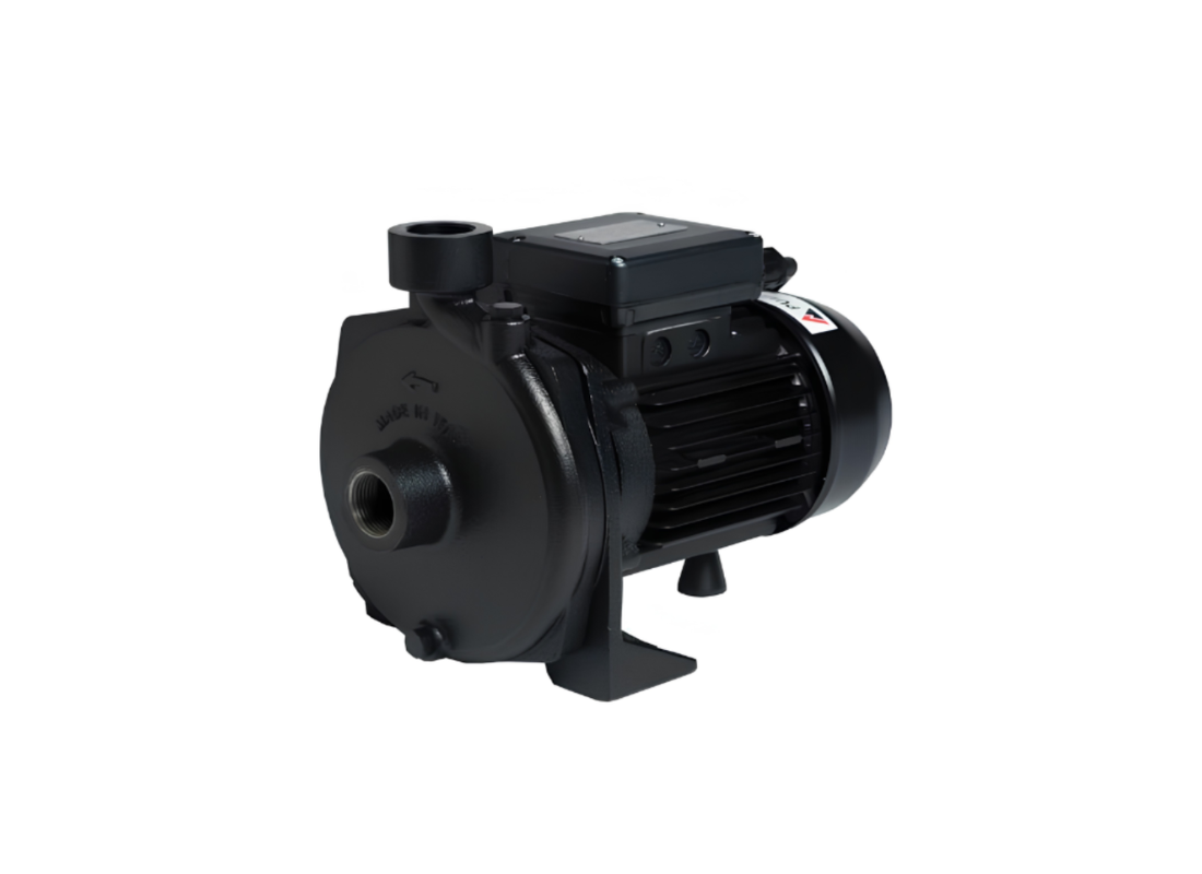 Pumpmaster CTM150 cast iron high-pressure centrifugal transfer pump with single impeller, showing the pump body and inlet/outlet ports.