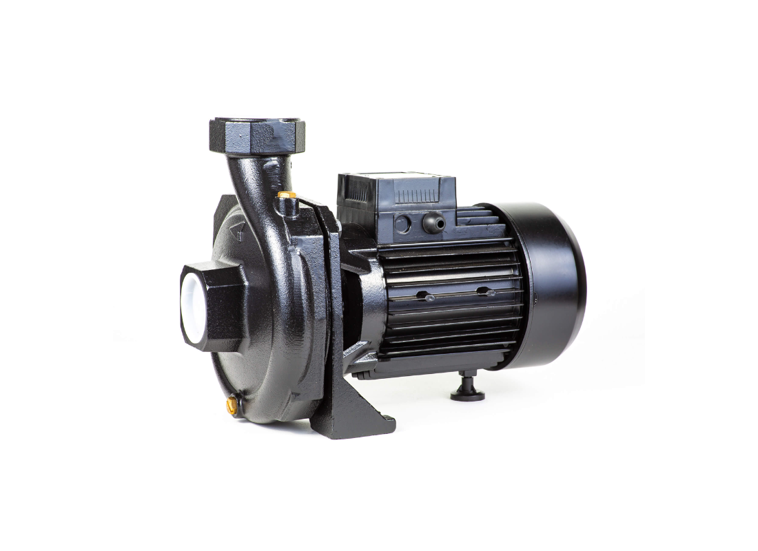 Pumpmaster SPL1-300T cast iron high flow centrifugal irrigation pump with single impeller, shown in a natural outdoor setting
