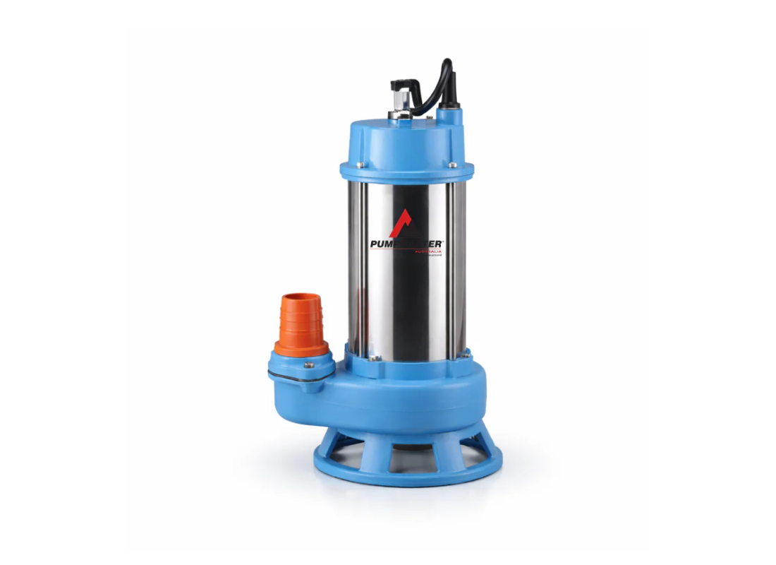 Pumpmaster SST-112 stainless steel submersible sewage pump with heavy-duty cutter for wastewater removal and industrial drainage.
