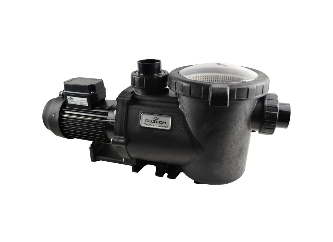Reltech Platinum PLT-V3 Australian-made energy-efficient variable speed pool pump, showcasing its compact design and control panel.