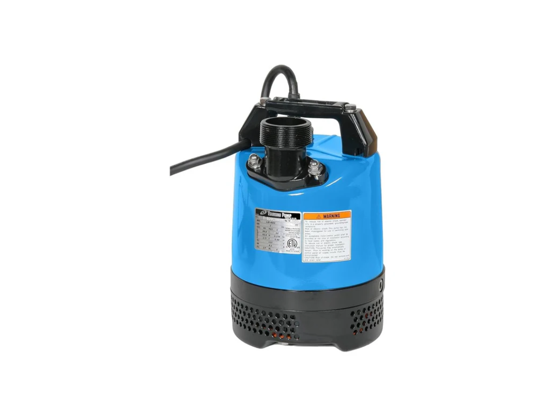 Tsurumi LB-800 synthetic rubber submersible drainage pump with semi-vortex impeller for wastewater removal, shown in operation.