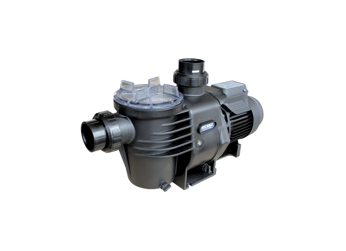 Waterco Hydrostorm 100 single-speed pool pump with compact design and durable construction for efficient pool filtration.