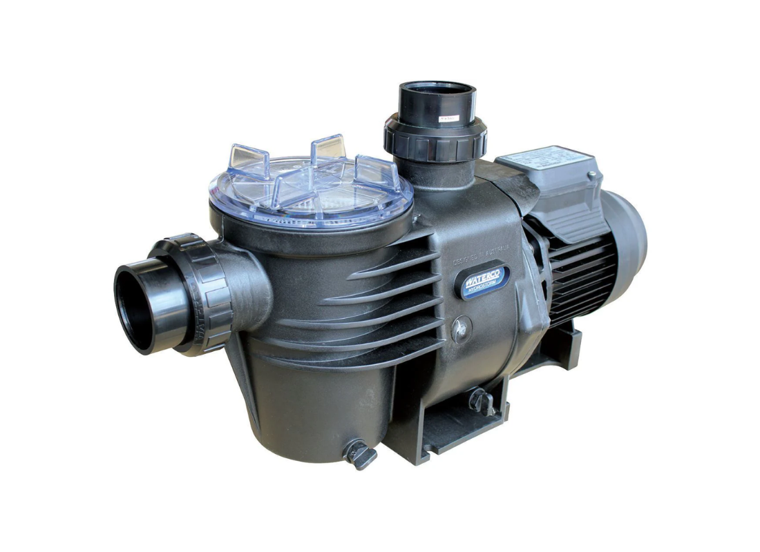 Waterco Hydrostorm 200 single-speed pool pump, showing its compact design and sturdy construction for entry-level pool circulation.