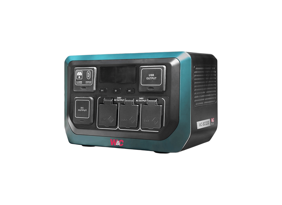Welling & Crossley WC-BG1200 LiFePO4 1200W Fast-Charge Portable Lithium Power Station with 921.6Wh, showing the generator in a detailed view.