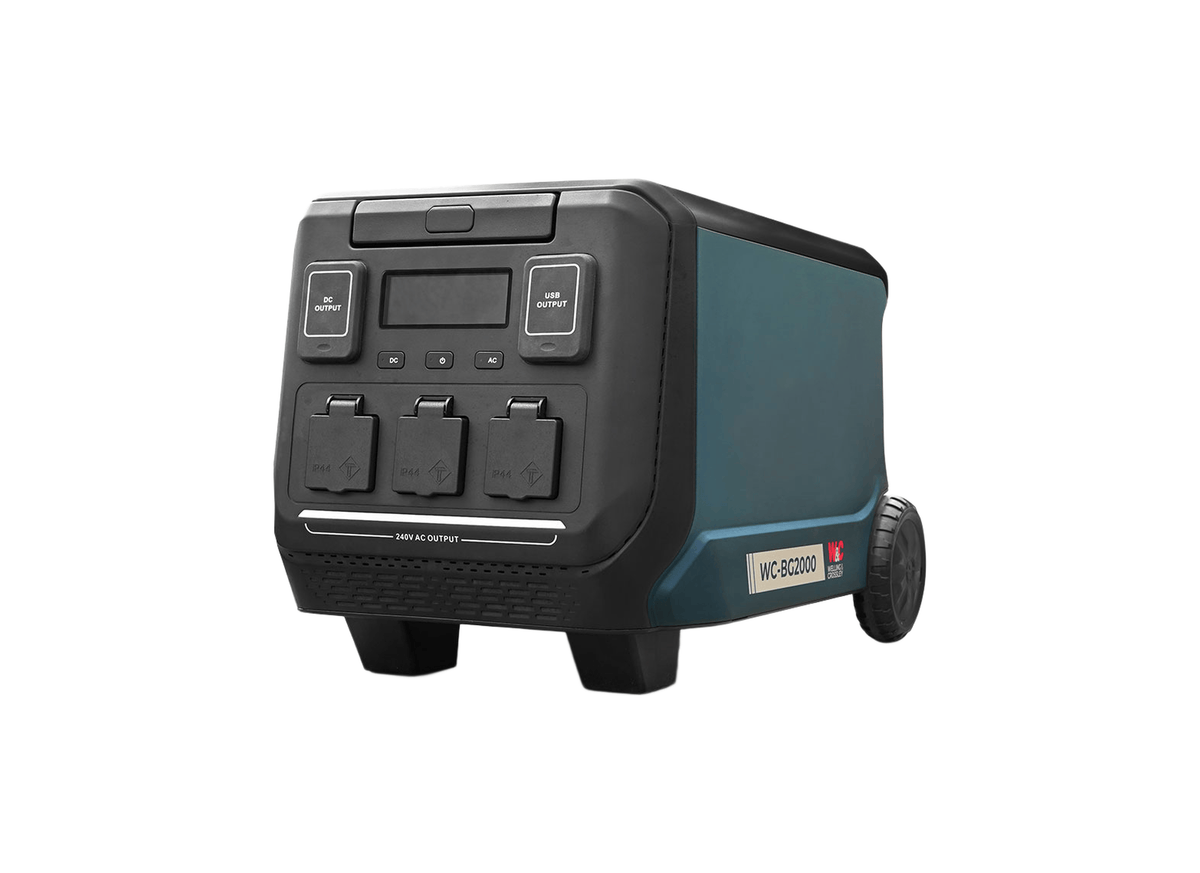 Welling & Crossley WC-BG2000 LiFePO4 2000W UPS Auto-Switch Portable Lithium Power Station with 1840Wh, showing the generator in a detailed view.