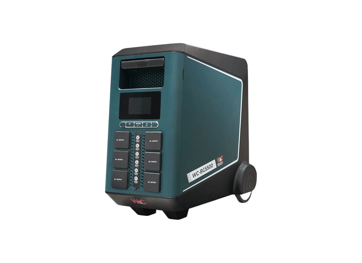Welling & Crossley WC-BG5500 LiFePO4 5500W UPS Auto-Switch Portable Power Station with 5376Wh Battery, showing the generator in a detailed view.