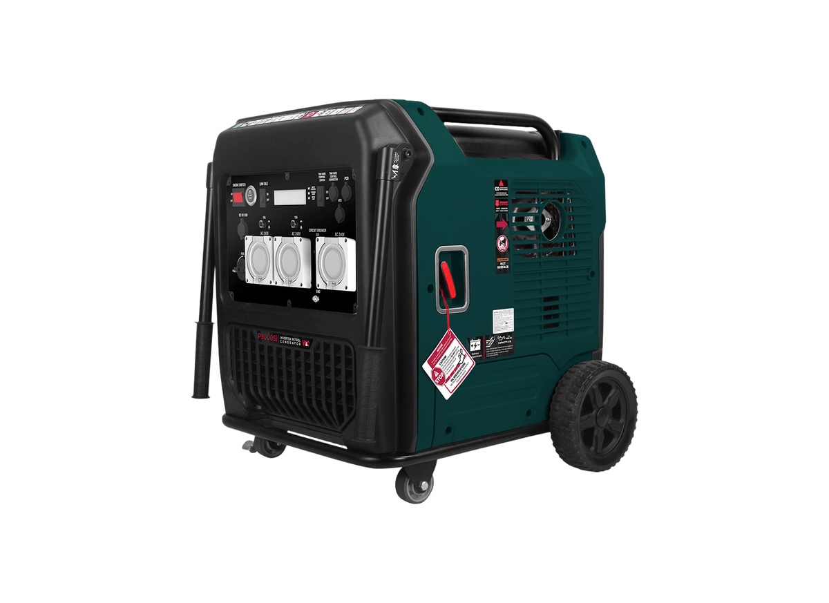 Welling & Crossley WC-P9000Si Enclosed 9000W Silent Inverter Petrol Generator with 27L Fuel Tank, showing the generator in a detailed view.