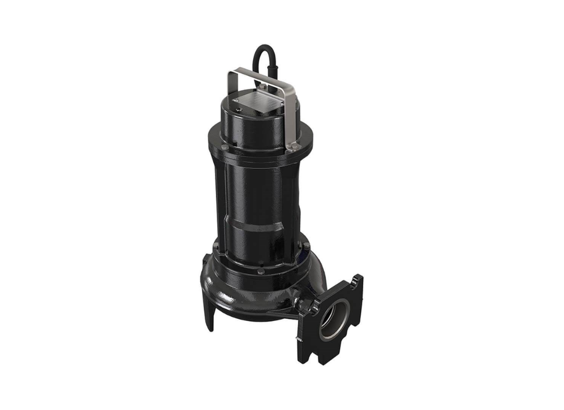 Zenit DGE 100/2-1 heavy-duty cast iron submersible wastewater pump with set-back vortex impeller in operation.