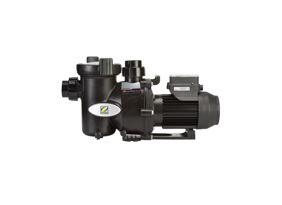Zodiac FloPro E3 WP000116 energy-efficient variable speed pool pump with digital control panel and durable design.