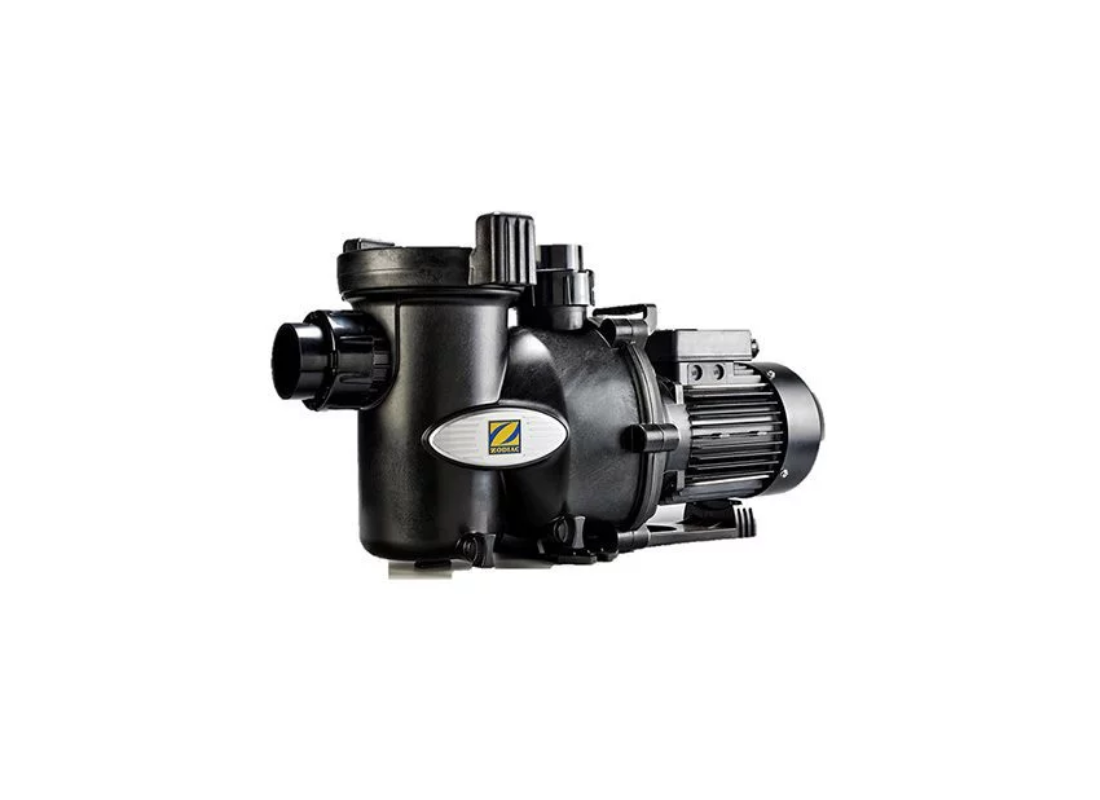 Zodiac FloPro SS WFHPM 75 pool pump in white, standard residential single-speed pool pump with motor and pump housing.