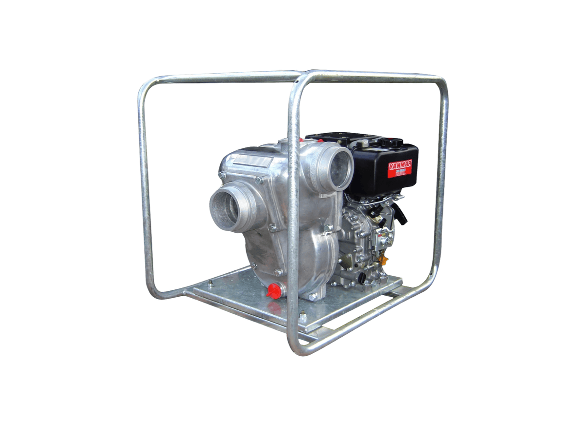 Aussie Pumps Brigade Boss QP310SX/L100E Aluminium 10HP Water Transfer Pump with Yanmar L100E Diesel Engine, showing the pump in a detailed view.