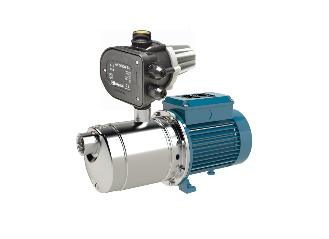 Calpeda PECO-MXHLM 802 stainless steel pressure pump for water distribution with closed impeller and PECO controller.