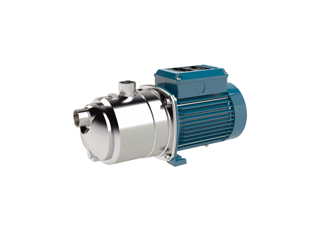 Calpeda NGXM 4/18 stainless steel self-priming jet pump for residential water pressure with brass impeller, shown in a technical setting.