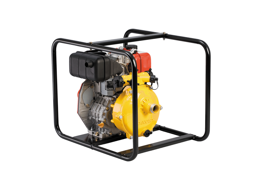 Davey 5170YE aluminium firefighting pump with electric start, 4-way outlet, Yanmar diesel engine for irrigation systems.