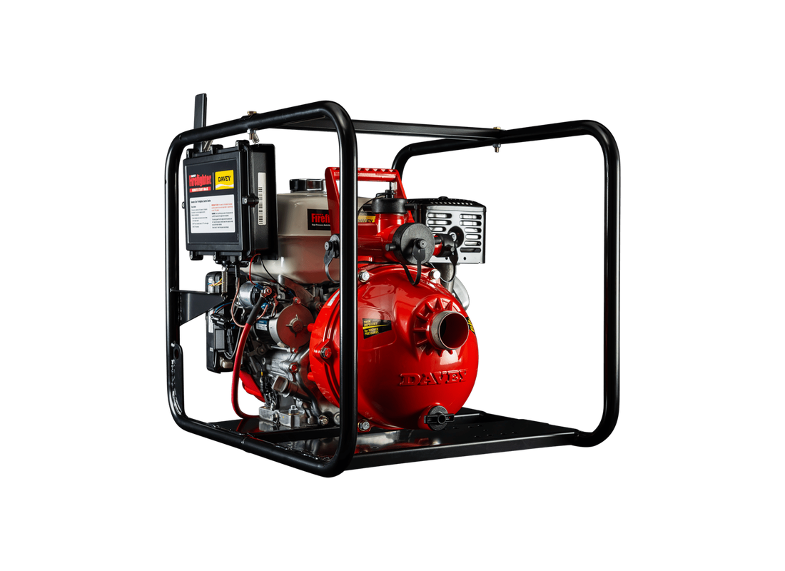 Davey 5290HRS2 aluminium firefighting pump with Honda petrol engine and twin impeller for high-pressure fire protection.