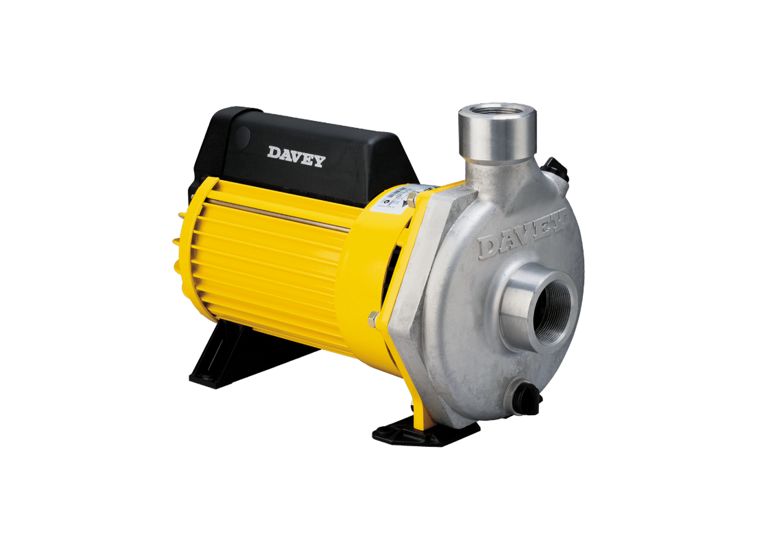 Davey Dynaflo stainless steel transfer pump for seawater with single impeller, ideal for saltwater transfer applications.