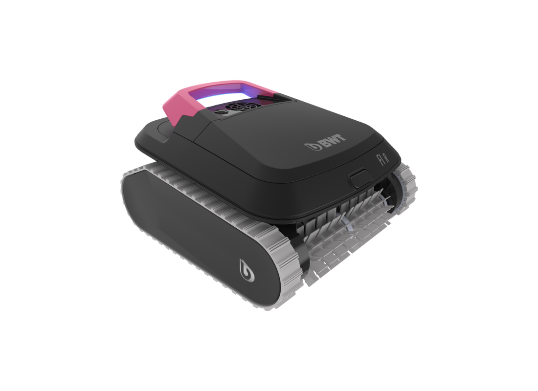 Davey BWT F1 R robotic pool cleaner cleaning pool floor and walls with gyroscope navigation in a swimming pool.