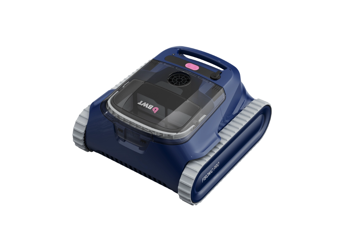 Davey BWT F1 Sonic PRO cordless pool cleaner for in-ground pools with SmartSensor navigation, shown in action on pool floor.