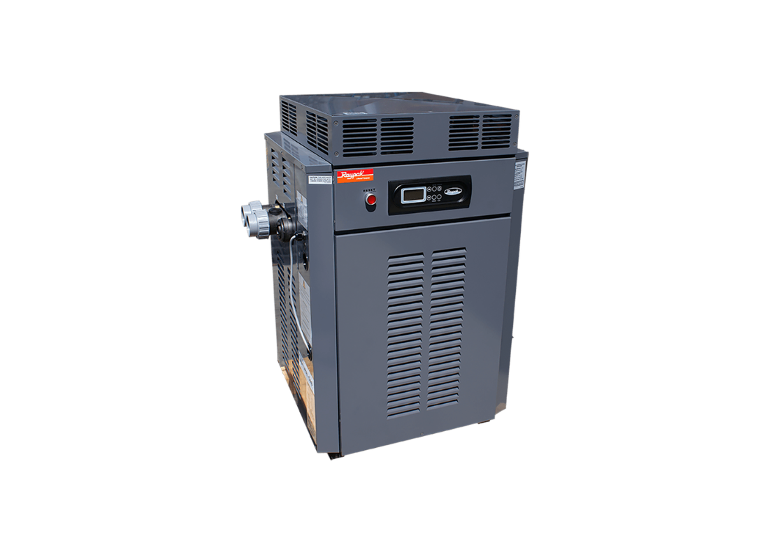 Davey Gas Pool Heater 2000 for indoor and outdoor pools, featuring hot surface ignition and compact design.