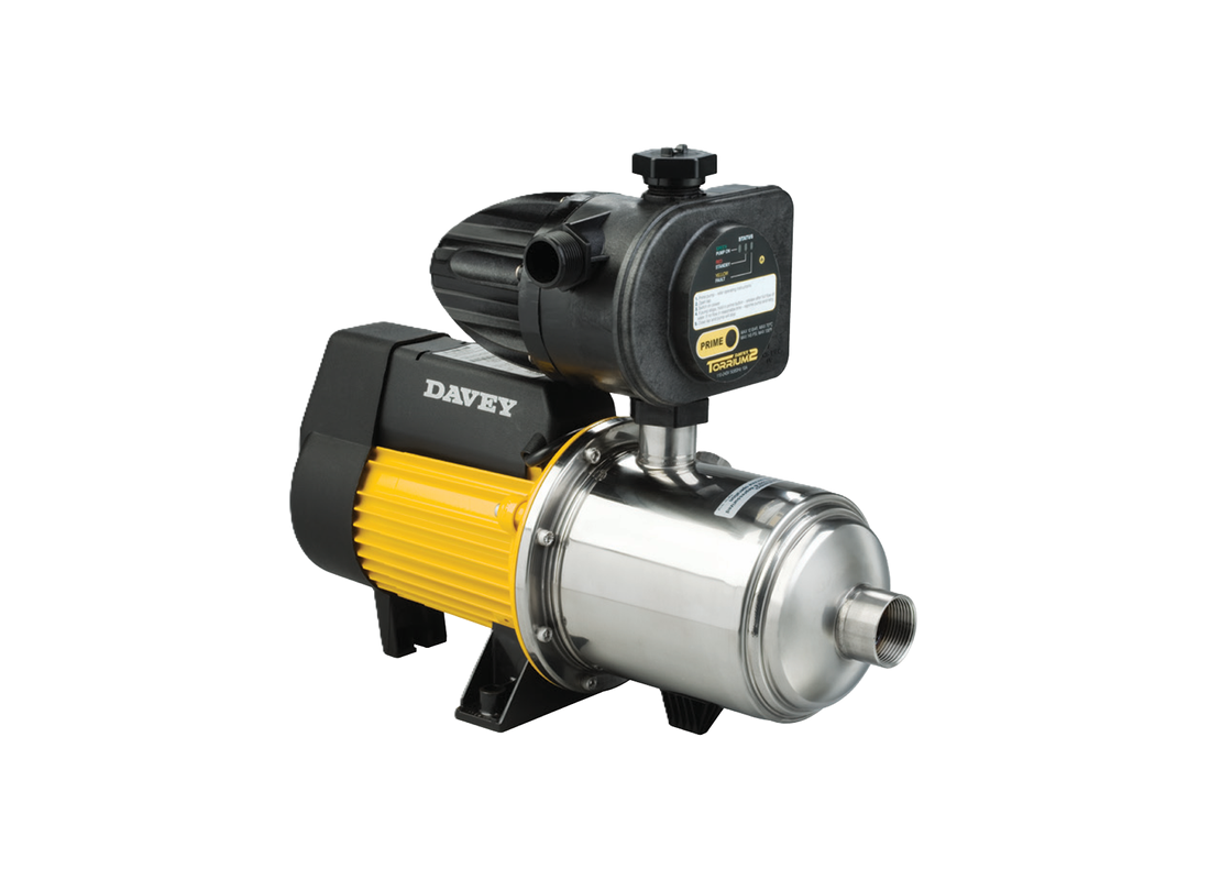 Davey HM160-19T stainless steel multistage pressure pump with Torrium2 controller for water cartage, featuring a single impeller.