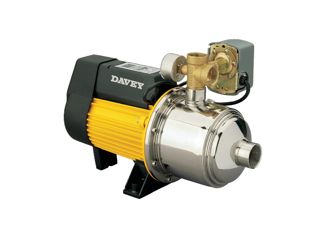 Davey HM270-19P stainless steel multistage pressure pump for agricultural systems with pressure switch and single impeller.