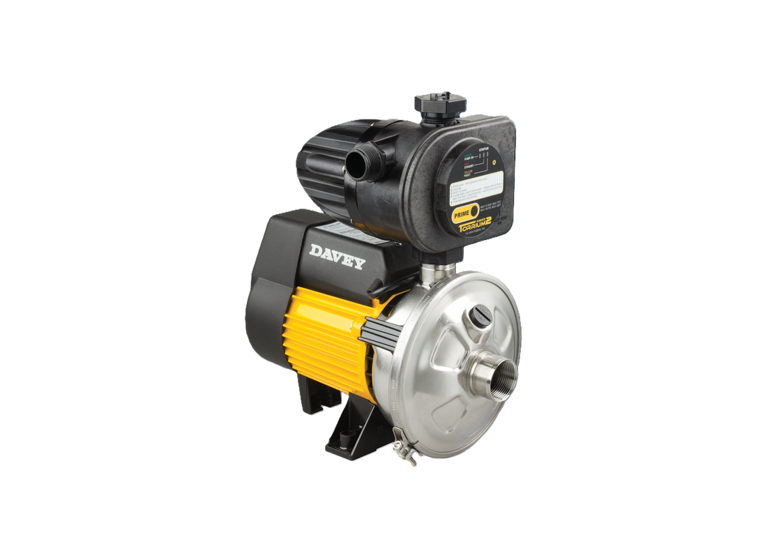 Davey HP65-06T stainless steel twin-stage pressure pump with Torrium2 controller and twin impeller for boosting water pressure.