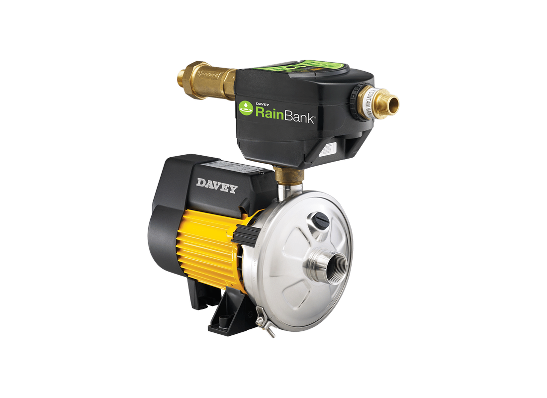 Davey KRB1NF stainless steel floatless rainwater harvesting pressure pump for domestic water systems, compact and durable.