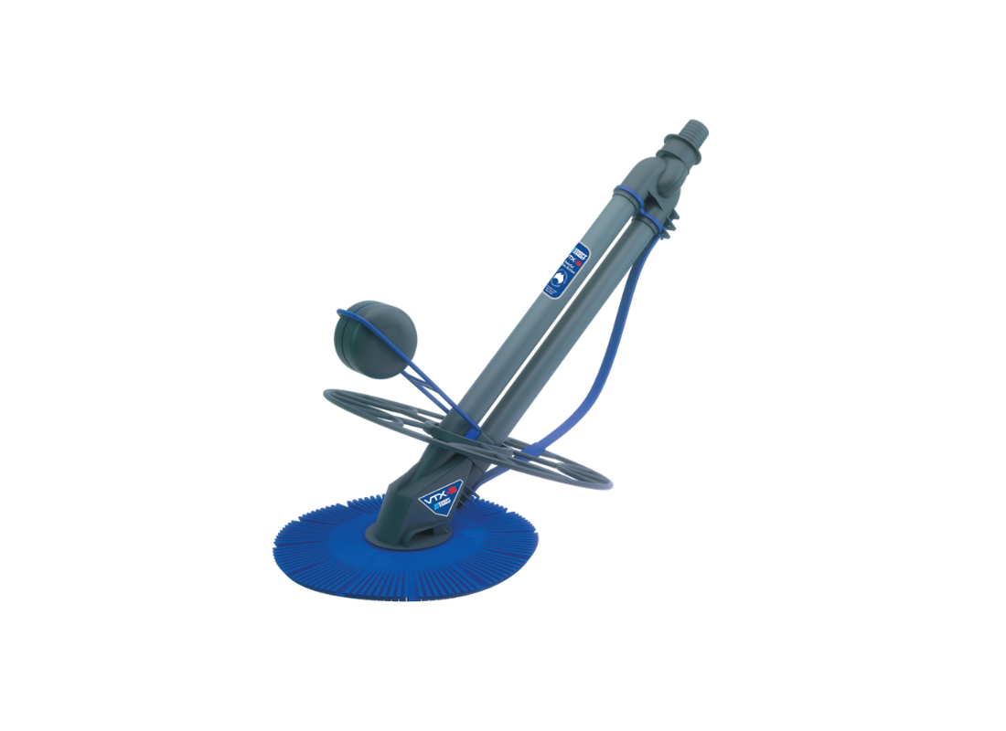 Davey Kreepy Krauly VTX3 automatic suction pool cleaner with triple cleaning action, shown cleaning a swimming pool.