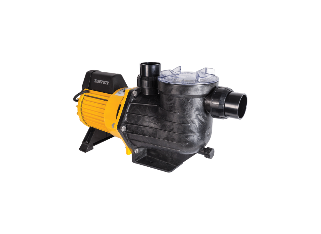 Davey PM450 ultra high flow pool pump with heavy-duty motor, suitable for large pool systems, shown with pump and motor components.