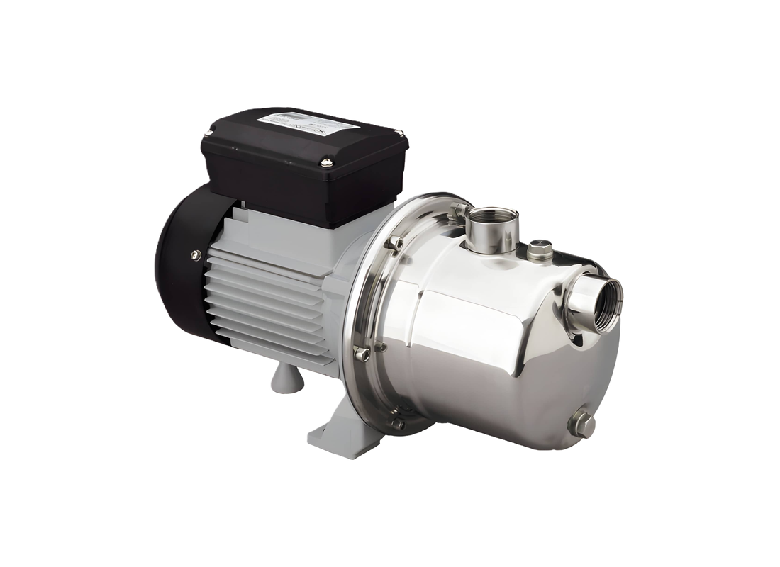 Davey SJ35-04 stainless steel jet-assisted garden pump for hose watering with single impeller, designed for efficient water flow.