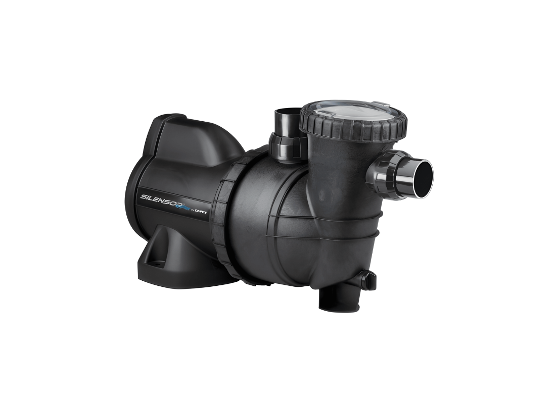 Davey SLS150 polypropylene single-speed pool pump for automatic cleaning, featuring dry run protection and durable construction.