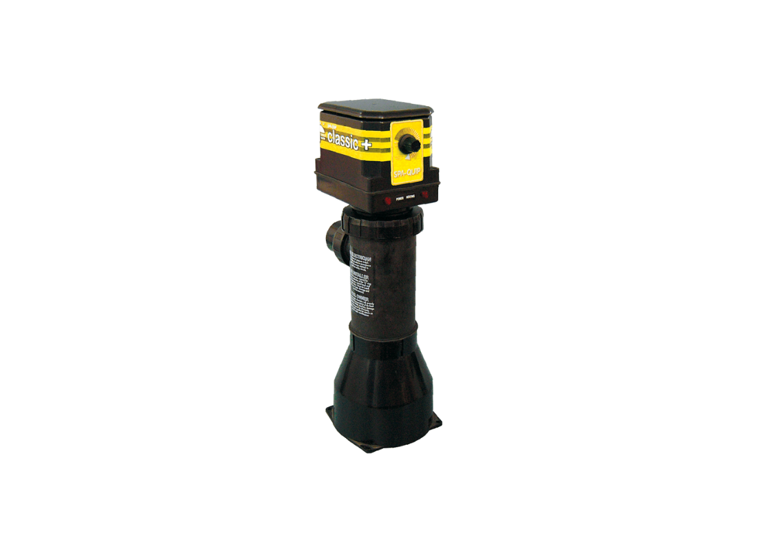 Davey SpaPower Q54555P prewired pool heater for large swim spas with thermostat control, showcasing the heater unit and control panel.