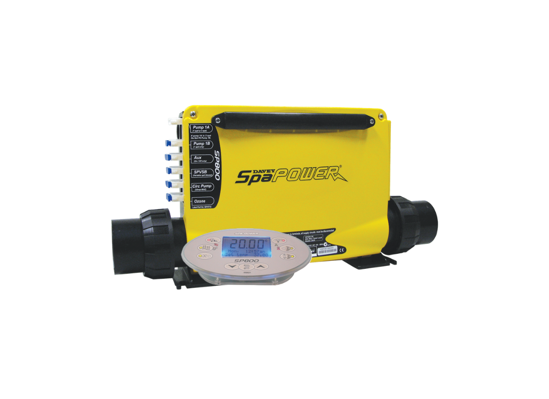 Davey SpaPower Q800-30 multi-phase spa pool controller with LCD touchpad for medium spa pools.