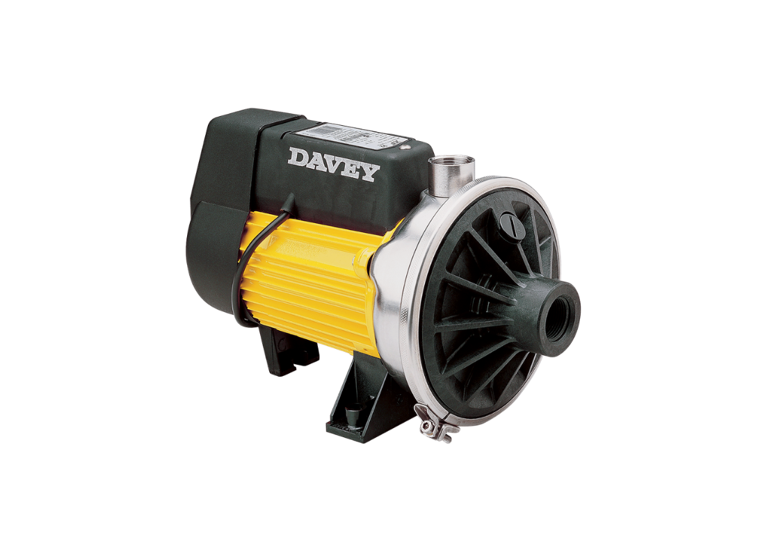 Davey XF192S stainless steel electric transfer pump for corrosive liquids with closed vane impeller, durable and corrosion-resistant.
