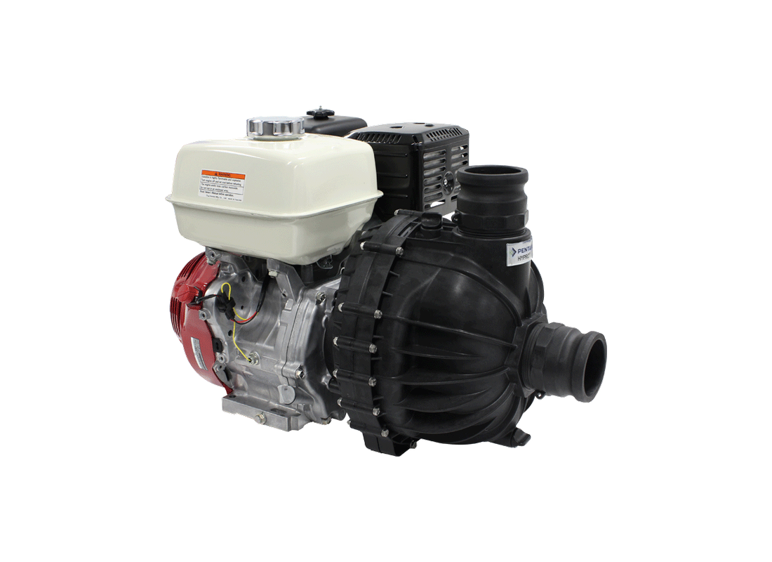 Onga Hypro HTP1600V polypropylene high flow transfer pump with Honda GX390 engine and semi-trash impeller for firefighting.