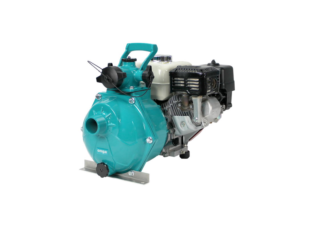 Onga B2-55H marine-grade aluminium firefighting petrol pump with Honda GX160 engine, high flow capacity for firefighting applications.