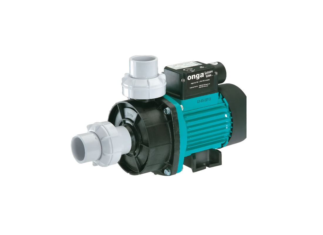 Onga LeisureTime Solar 750W pool pump for solar water circulation with TEFC IPX5 motor, featuring durable construction and compact design.